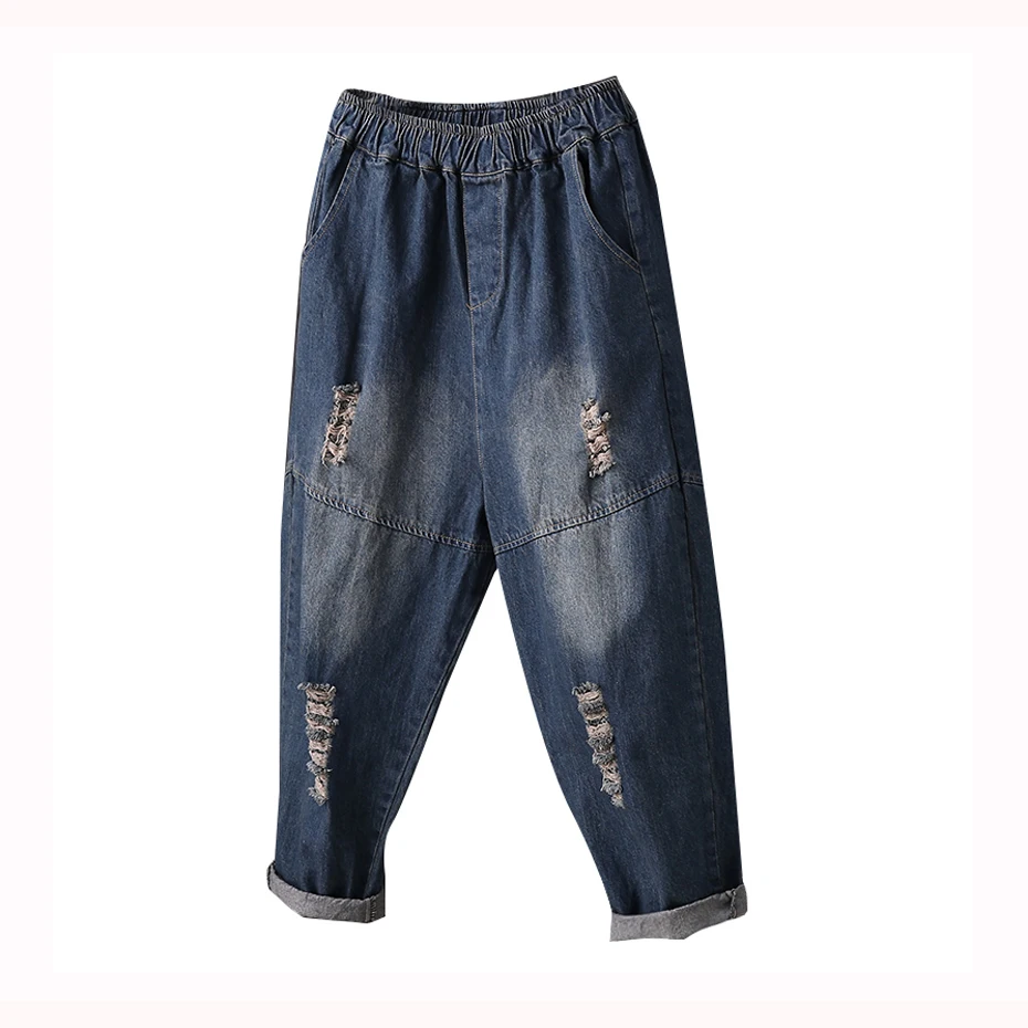 Women Jeans Denim Pants Retro Vintage Casual Fashion for Summer Big Loose Distressed Bleached Elastic Waist AZ12211617