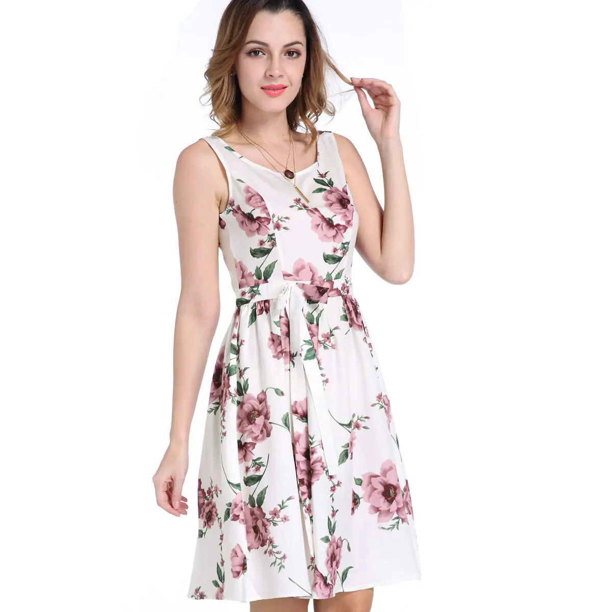 Casual Floral Print Women Summer Short Dress Mini Cute O Neck Party 