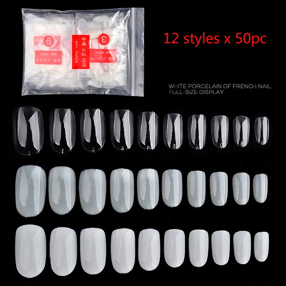 600Pcs fake nails Clear White Natural False Acrylic Nail Art Tips UV Gel faux ongle maquiagem False Nail Tips