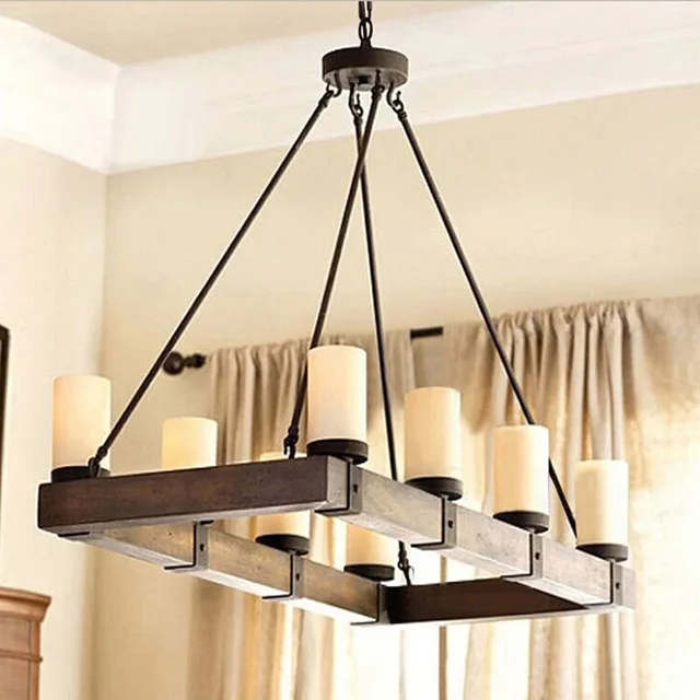 Us 384 92 9 Off Industrial Wind Antique Perdant Light American Wooden Round Rectangular Iron Candlestick Chandelier For Restaurant Bar In Pendant