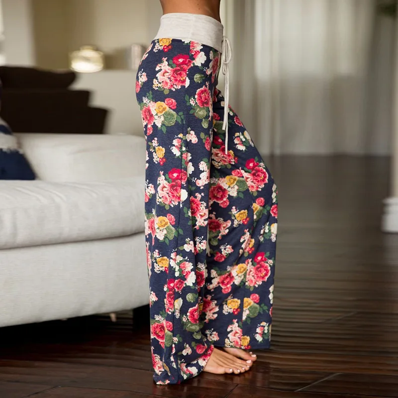 Женские брюки, Новое поступление, повседневные брюки с ремешками, Европейская мода, камуфляжные брюки с цветочным принтом, Прямая поставка, OYM0447 - Цвет: 0627blue