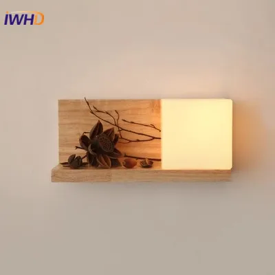 Modern LED Wall Light Fixtures Fashion Cube Glass Wall Lamp Led Indor Simple Wood Bedside Sconce Lights Home Lighting Luminaire