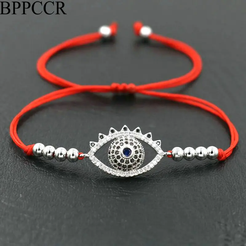 BPPCCR Lucky Evil Eye 4MM Copper Beads Bracelet Red Rope Thread String
