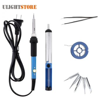 

60W 110V / 220V Adjustable Temperature Electric Soldering Iron Pen Set Tips Solder Wire Pump for Welding Repairing Electronics