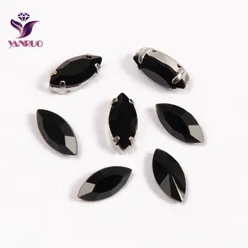 

YNARUO 4200 Navette Jet Black Fancy Crystals Stones Rhinestones Sewn Strass All for Handiwork Dresses Decoration