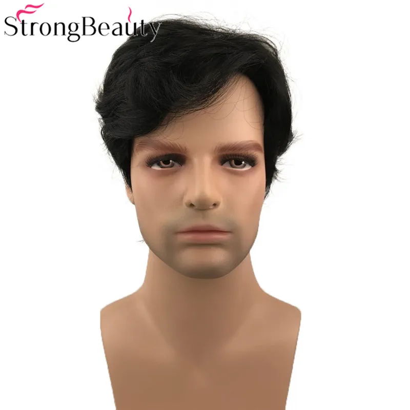 StrongBeauty короткие прямые синтетические мужские парики натуральный черный/серый