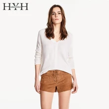 HYH HAOYIHUI Women Sweater Solid White Plunge Neck Elegant Long Sleeve Casual Pullovers Cute Loose Basic Sweater Female V-Neck white crew neck v back sweater