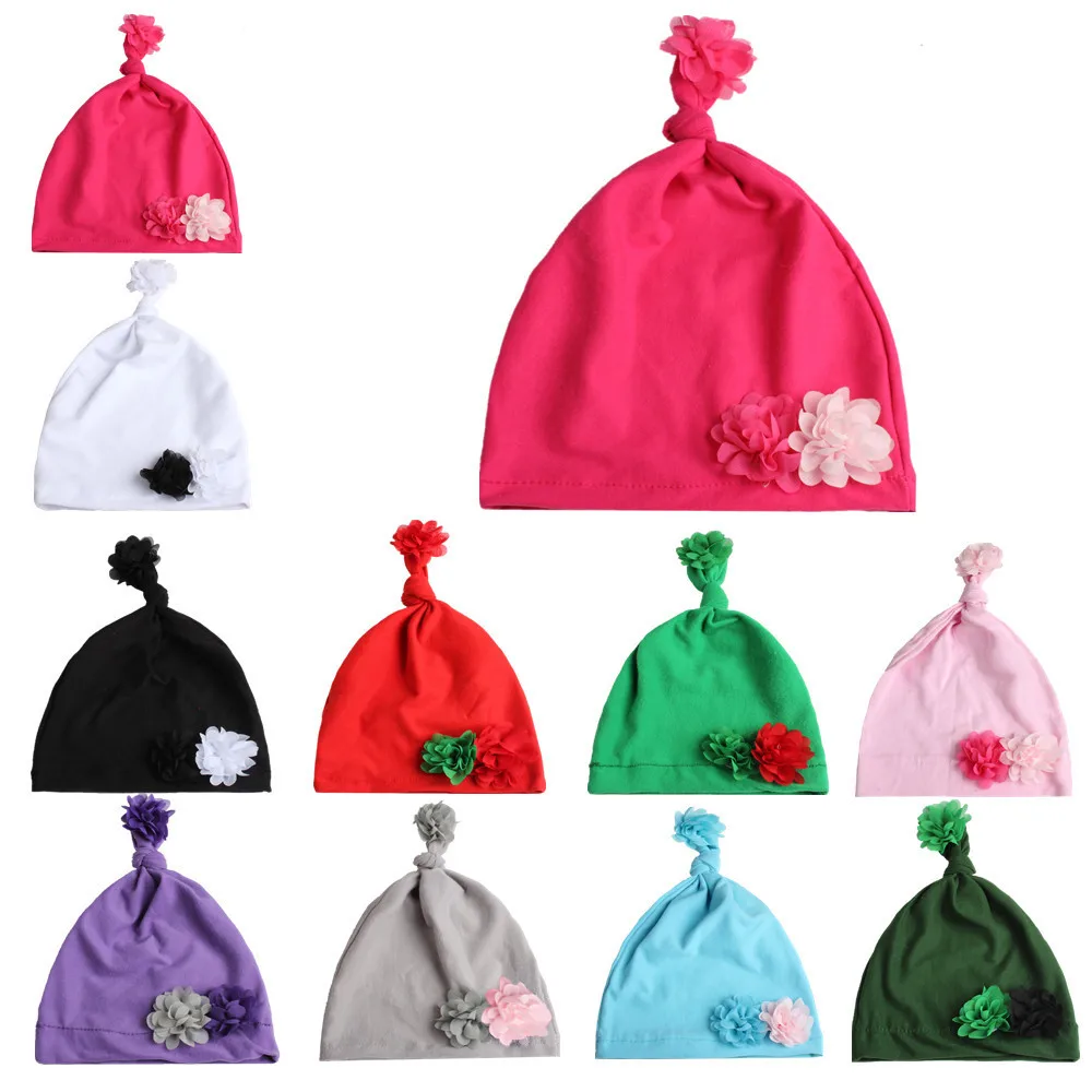 

Small Chiffon Flower Knot Hat Cute Baby Girls Beanie Hat Cap 1pc
