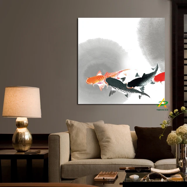Ywdecor Size Wall Art Picture Traditional Chinese Calligraphy Ywdecor Size Wall Art Picture Traditional Chinese Calligraphy Painting Koi Fish Lotus Canvas Prints For