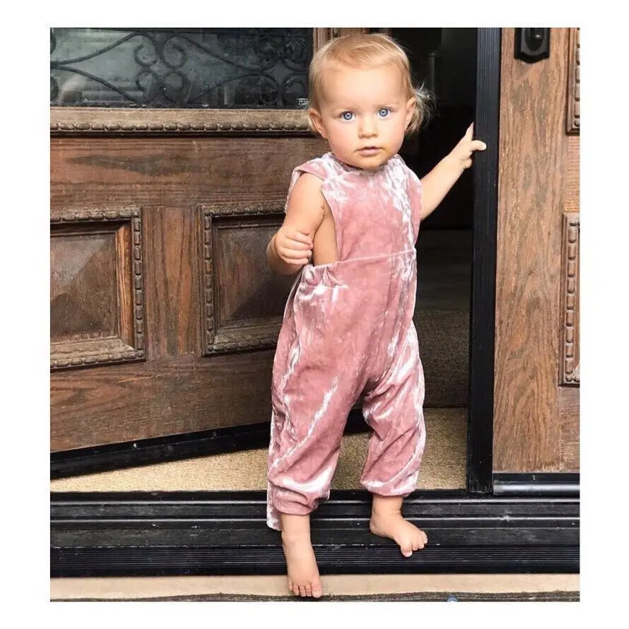 PUDCOCO Toddler Kids Baby Girls Velvet Bib Jumpsuit Summer Casual