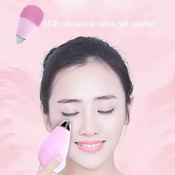 

Mini 2 in 1 Waterproof USB Electric Ultrasonic Vibration Silicone Facial Cleaner Face Cleanser Massage Brush Washing Device Tool