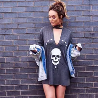 Momoluna New 2017 Woman v neck skull print halter tee dresses Mini Vestido Robe Jurke womens clothing dress ukraine 