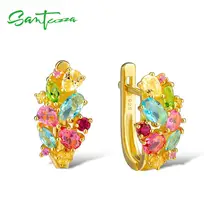 SANTUZZA серебряные серьги для женщин 925 пробы серебряные серьги-клипс Серебро 925 с красочными натуральными камнями brincos Ювелирные Изделия