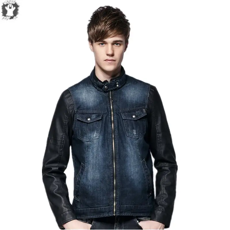 2015 New Arrive Brand European Style Mens Jackets Denim Spliced Long