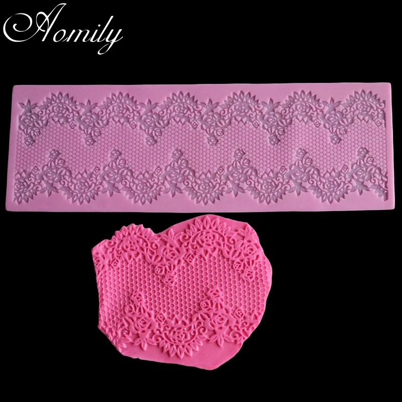 

Aomily Beautiful Patisseries Silicone DIY Flower Lace Fondant Mold Mousse Brim Decor Sugarcraft Icing Mat Pad Pastry Baking Tool