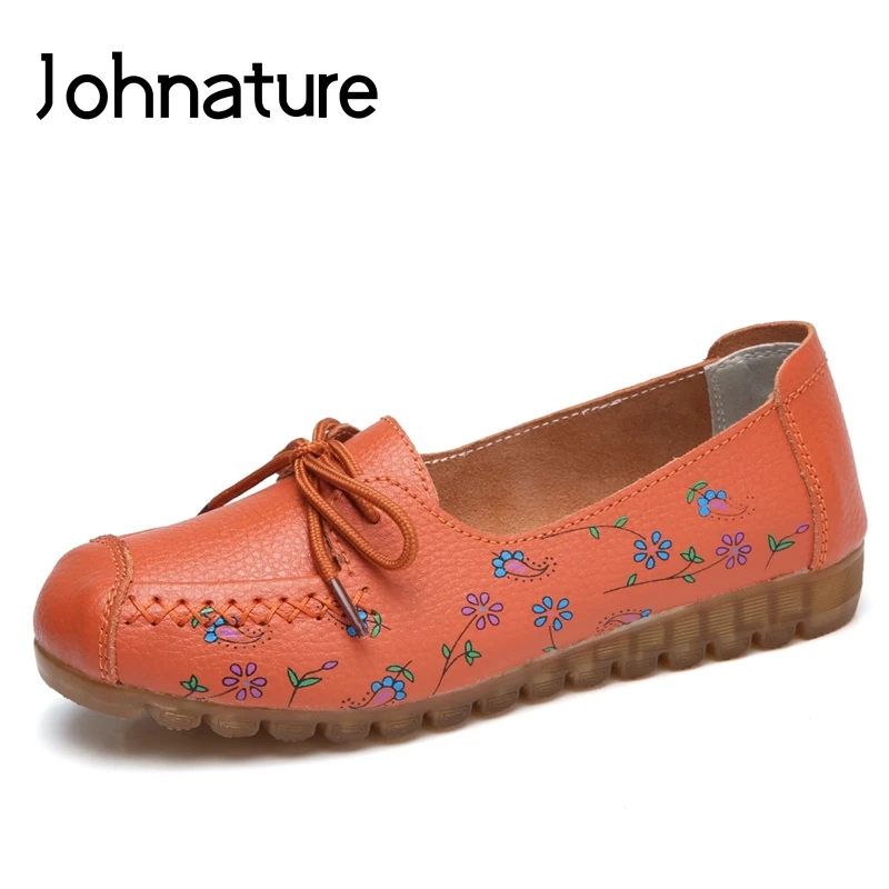 

Johnature 2020 New Spring/autumn Round Toe Lace-up Soft Sole Shallow Genuine Leather Comfortable Wedges Casual Women Shoes Pumps
