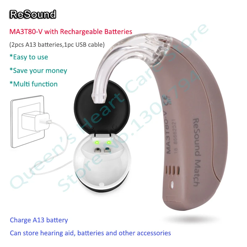 

GN ReSound Match MA3T80-V High Super Power BTE Digital Hearing Aids Mini Sound Amplifiers with Rechargeable Batteries+Charger
