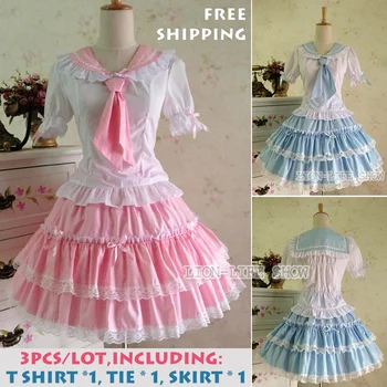 

free shipping Lace Cotton Sweet GIRL Costume Lolita Princess Dress Pink Blue Sailor Moon Suit Cosplay Fancy dress customize