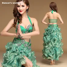 Профессиональная танцевальная одежда женский топ+ пояс+ юбка 3шт. Танец живота комплект девушки танец живота одежда костюм S / M / L