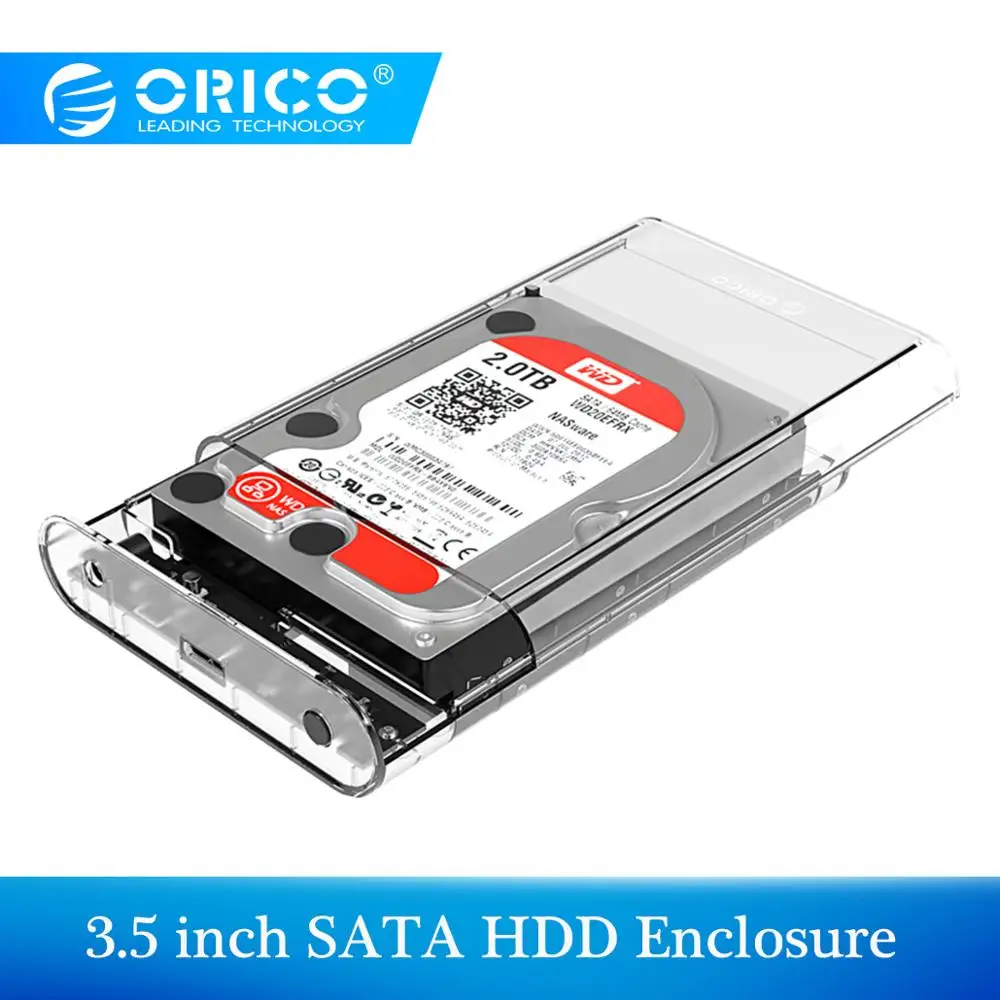 ORICO 3,5 дюйма Прозрачный HDD корпус SATA USB 3,0 жесткий диск случае инструментов Внешний hdd-бокс Поддержка UASP до 8 ТБ