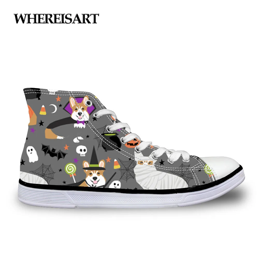 

WHEREISART Dogs Halloween Womens Vulcanize Shoes Spring Girls Female Casual Canvas Shoes Breathable Walking Shoes Espadrilles
