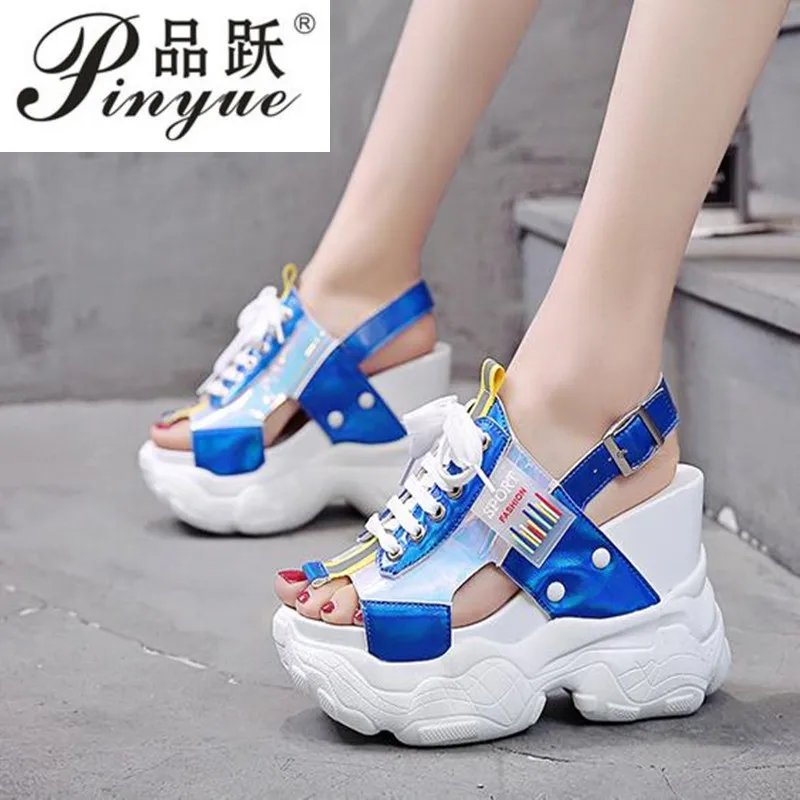 

New Summer Wedge Heels Women Sandals Summer Peep Toe 12CM High Heels Sandals Platform Buckle Thick Bottom Beach Sandals Sneakers