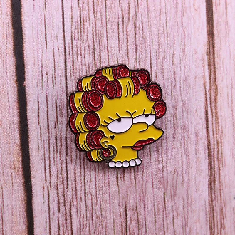 Брошь Sassy Lisa в стиле Симпсонов с блестками милый мультяшный значок аксессуар для