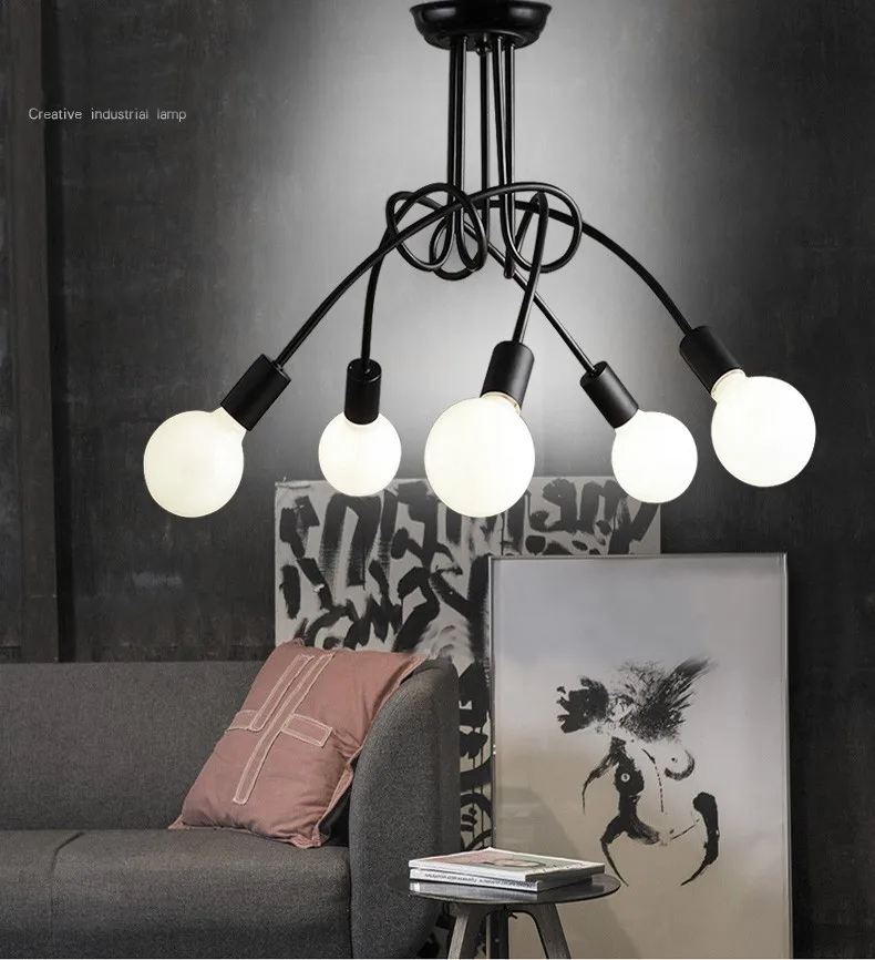 LBAH креативный черный и белый 5 держателей E27 с лампами потолочный светильник винтажный индивидуальный Современный короткий светодиодный светильник