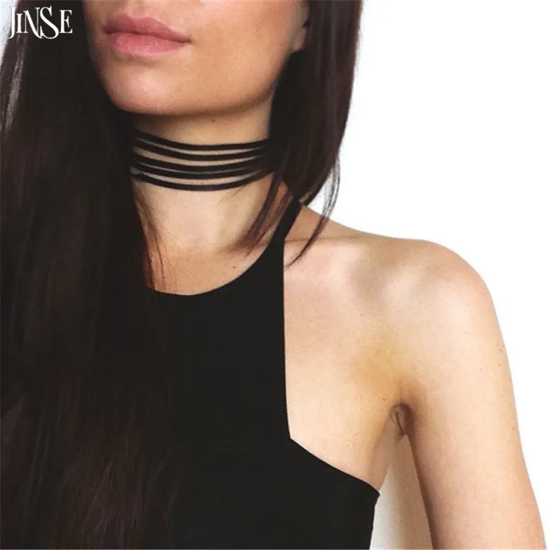 

JINSE Black suede multilayer choker necklace leather gothic velvet chokers boho jewelry 2016 neck punk goth jewerly