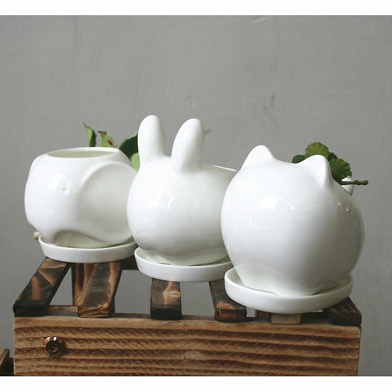 1 шт. керамический мини плантатор в виде кролика тигра|ceramic planter|white ceramic plantersplanters for