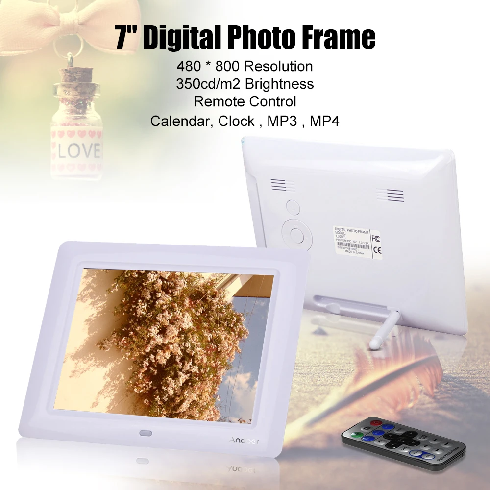 Andoer 7 ''HD TFT-LCD цифровая фоторамка мульти-Lannguage с поддержкой часов слайд-шоу MP3 MP4 видеоплеер с удаленным рабочим столом