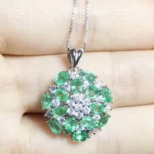 Изумруд Ожерелье Подвеска 925 серебро натуральный изумруд 0.25ct* 14 шт. драгоценный камень цветок стиль# SB18071901