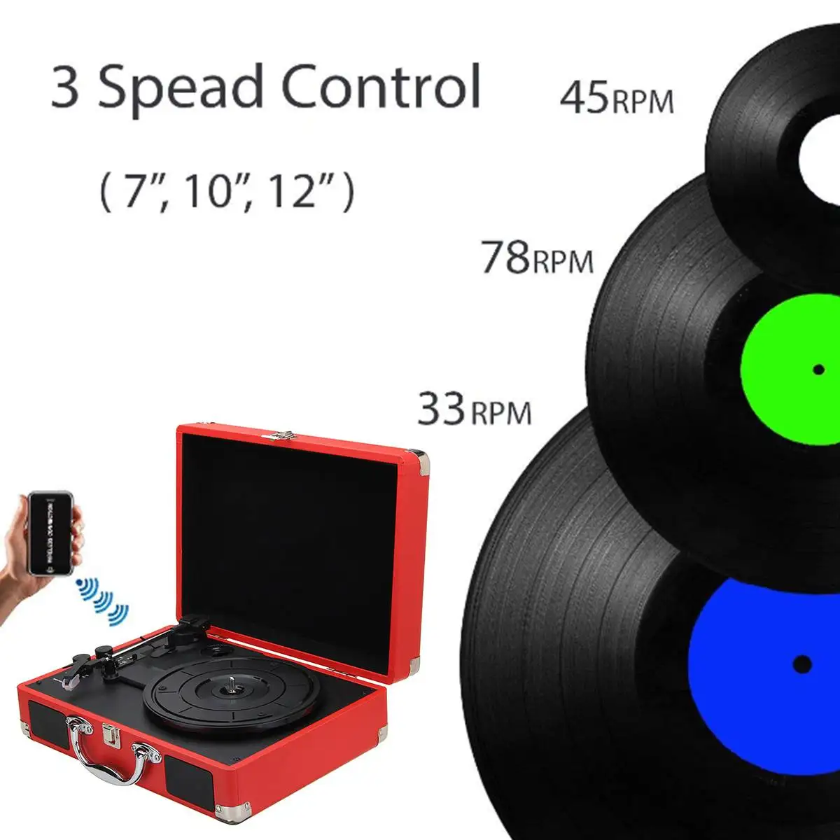 Портативный чемодан V1 33/45/78 об/мин bluetooth 2 0 3 скоростной mp3 проигрыватель со