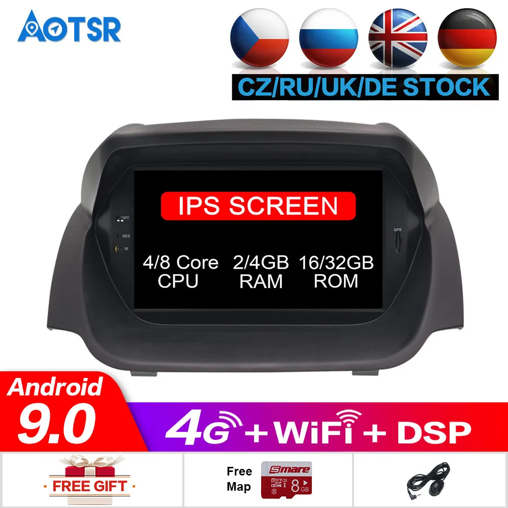 Discount Android 9.0 4+32gb Car GPS Navigation 2 Din DVD Player For Ford Fiesta 2012 2013 2014 2015 2016 Multimedia Radio buit-in DSP IPS 1