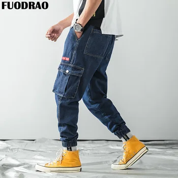 

FUODRAO Hip Hop Jeans Men Japanese Harem Pant Men Jogger Jeans Harajuku Streetwear Casual Pockets Cargo Pants K206