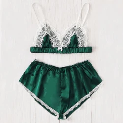 2019 Summer Sexy White Lace V-neck Pajama Set Women Sleeveless Sleepwear Sling Bra and Shorts Faux Silk Satin Pyjamas M-L 2019 Summer Sexy White Lace V-neck Pajama Set Women Sleeveless Sleepwear Sling Bra and Shorts Faux Silk Satin Pyjamas M-L