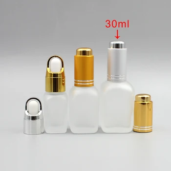 

High quality 30ml clear frosted square glass bottle with silver or gold dropper , 30ml glass essential oil dropper bottle