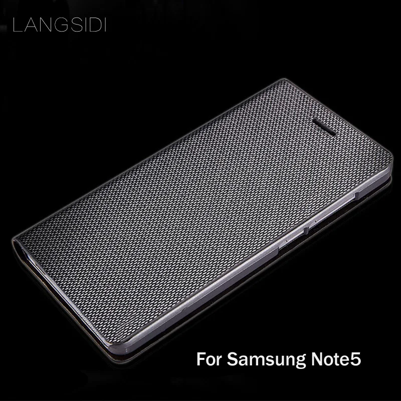 LANGSIDI merek kulit asli kasus telepon berlian Pola clamshell handphone shell Untuk Samsung Note5 Semua-handmade