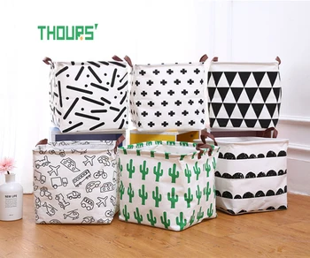 

Thours Folding Desktop Storage Basket Sundries Laundry Box with Handle Linen Container Makeup Organizer Case Kid Toys Barrel