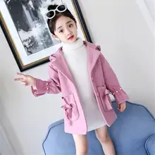 Шерстяное пальто для девочек с длинным разрезом, Осень-зима года, Новое Детское шерстяное пальто с капюшоном в Корейском стиле