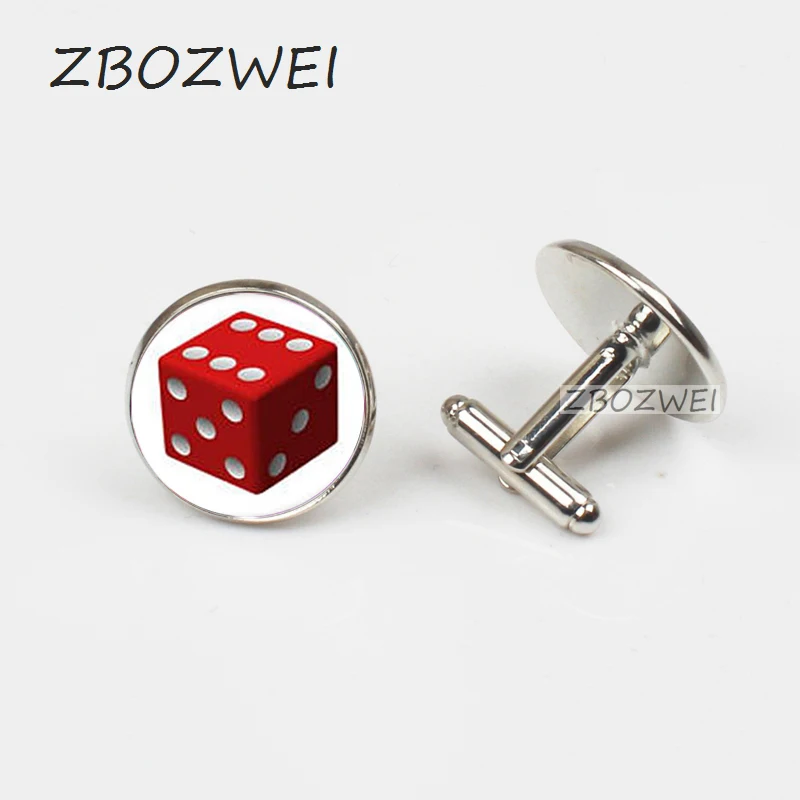 

ZBOZWEI 2018 New Dice Cufflinks Luck Dice Cufflink Personalized Red Cuff link Round Photo Jewelry Special Gifts Men