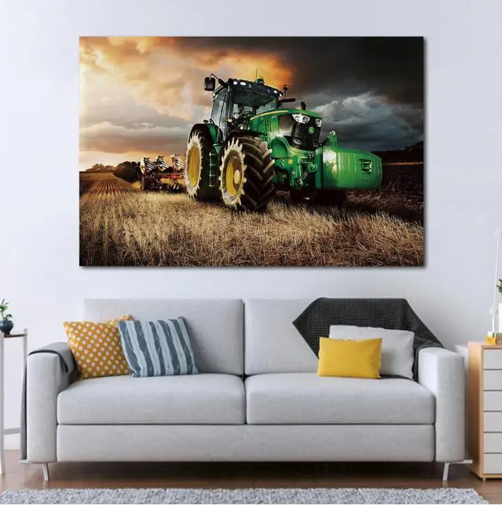 Машина трактор земледелие урожай пейзаж Картина на холсте Настенный декор плакат украшение дома картина без рамки
