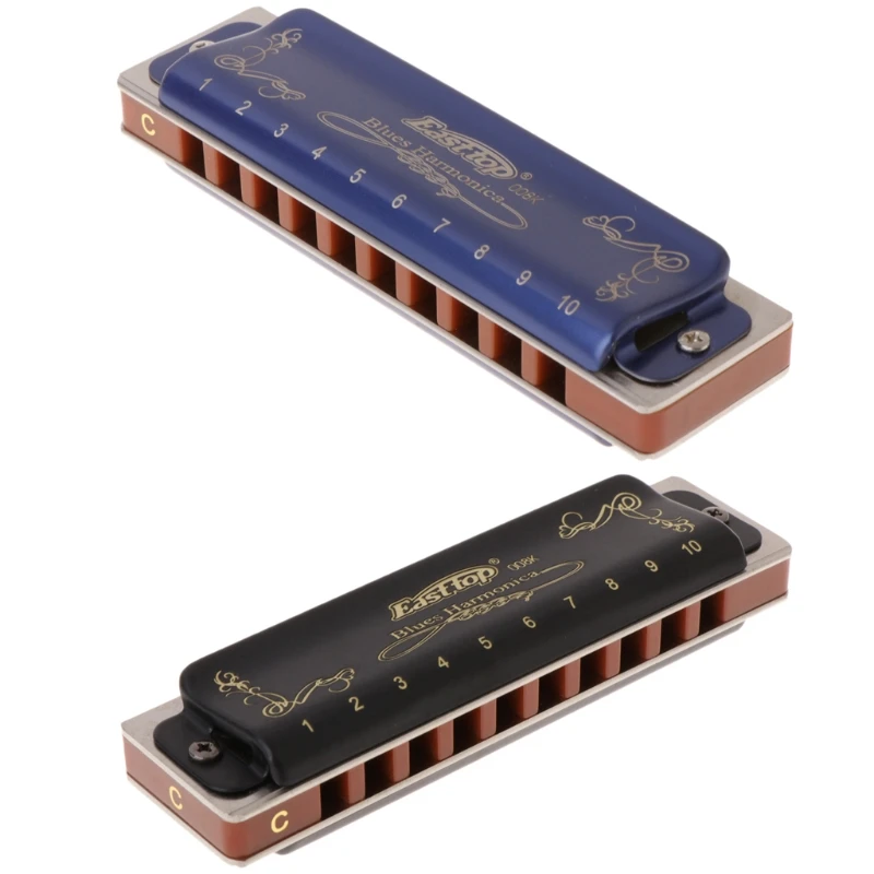 

Harmonica 10 Holes Key of C Blues Metal Mouth Organ with Case For Beginners