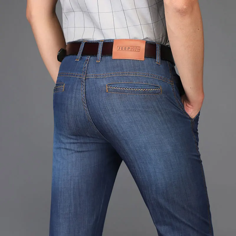 Summer JEEP Brand Cotton Smart Casual Jeans Elastic Men's Casual Full Length Retro Simple Jeans Cotton Pants Fashion Trousers 44 (29)