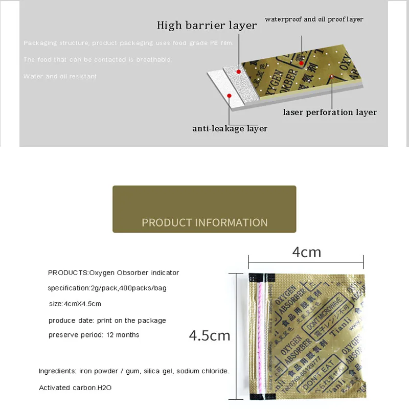 Деокислитель цвет 30CC Кислородные поглотители индикатор 400 шт. индивидуальные сумки, меняющий поглотитель влаги сохраняет сухие продукты свежими