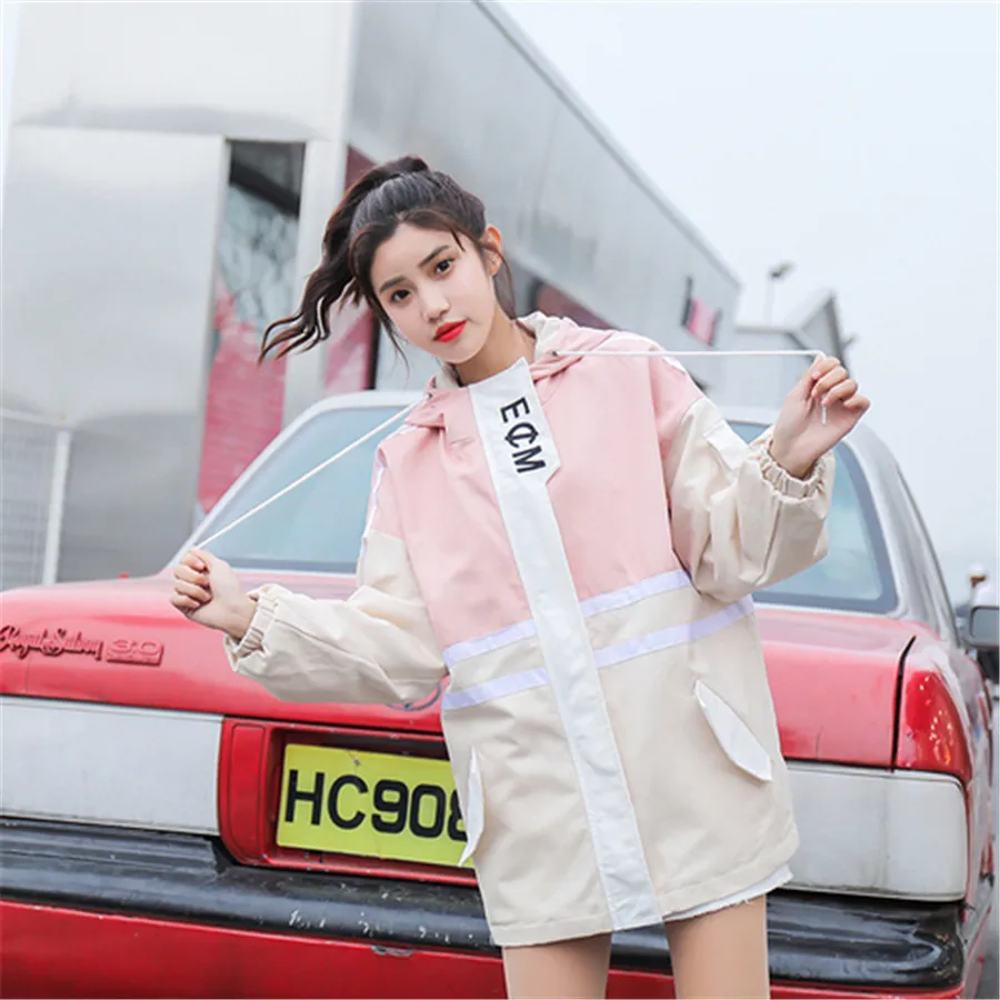 High end 2019 новый для женщин Бейсбол Форма Корейская версия Harajuku стиль bf Свободные с капюшоном хип хоп ветровка пальто