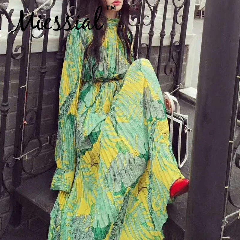 

Miessial Print boho vintage maxi winter dress Women long sleeve sexy beach robe dress Autumn elegant party club retro long dress