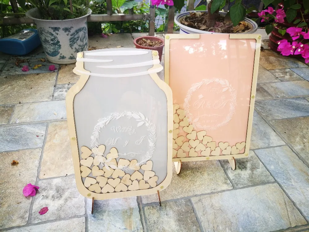 Personalised Wedding Guest book, Custom Drop top Drop box wedding alternative GuestBook with 60-100 hearts, Rustic Wedding Gift1
