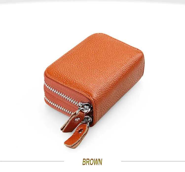 DOLOVE дизайнерский бренд Модный женский держатель для карт двойная молния натуральная кожа кошелек чехол для кредитных карт сумка D-7391 - Цвет: Коричневый