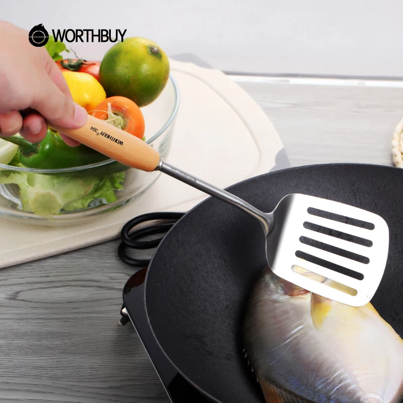 WORTHBUY Kitchen Utensils Non Slip Spatula Turner Ladle 304 Stainless